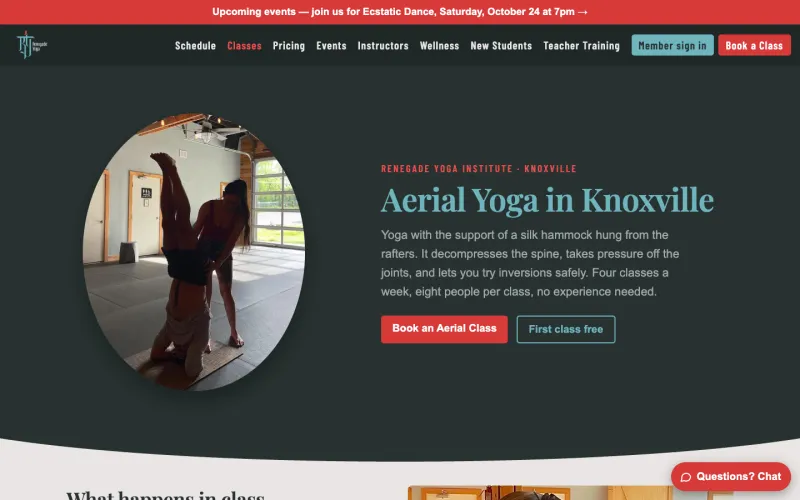 Renegade Yoga's aerial yoga page