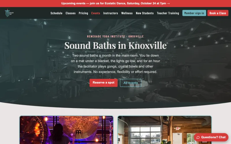 Renegade Yoga's sound baths page